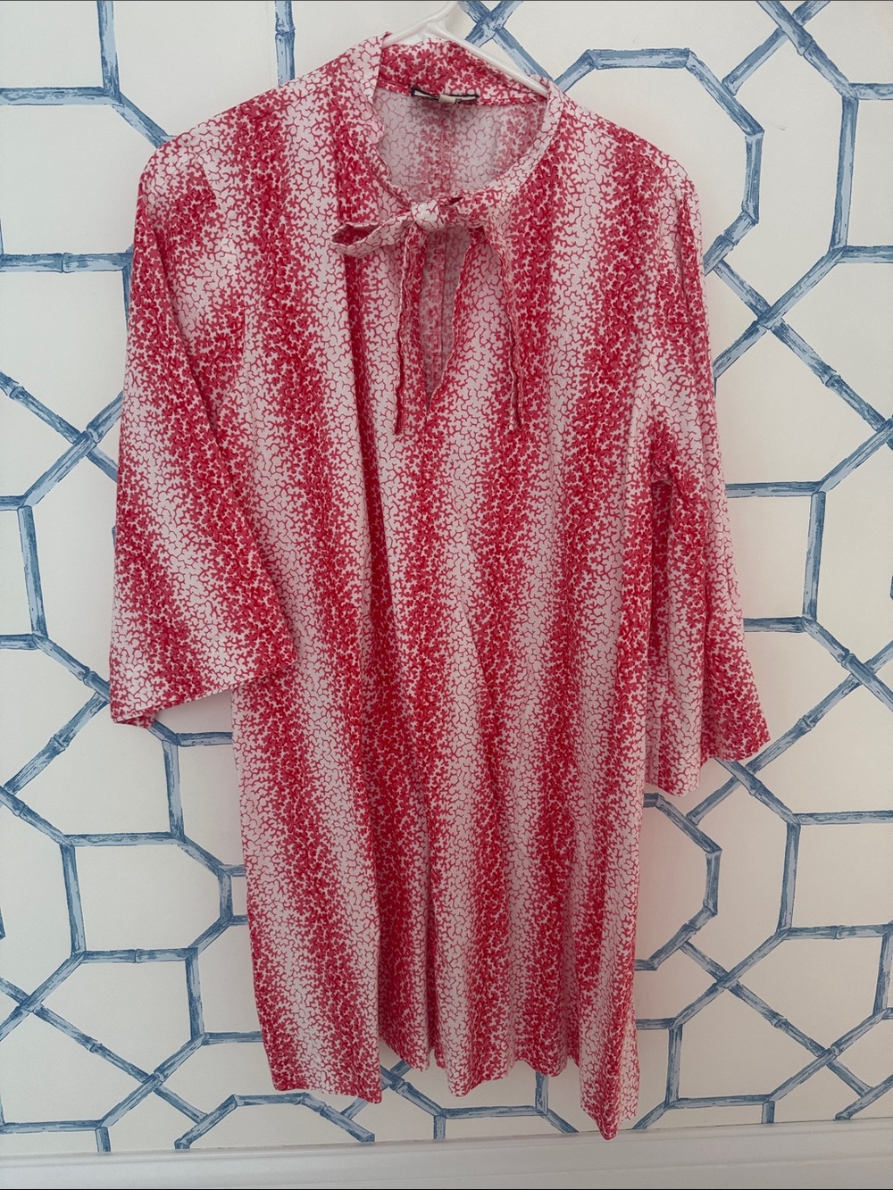 Tuckernuck Coral Patterned Tie-Neck Midi Dress